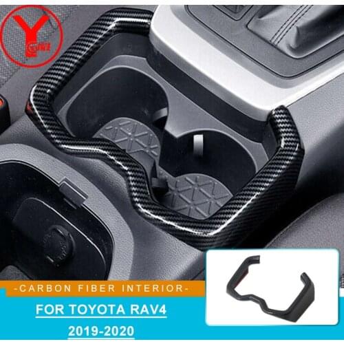 ABS Water Cup Holder Cover Decoration Sticker For Toyota Rav4 Rav 4 2019 2020 Carbon Fiber Holder Trim Interior Moulding YCSUNZ