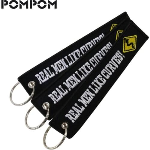 Fashio 3PC Real Men Like Curves Keychain For motoycles and cars Stitch OEM key Polyester ring key fobs llaveros bag accessories