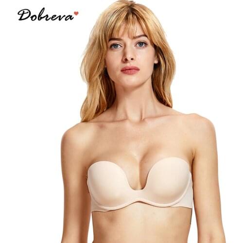 DOBREVA Womens Push up Multiway Strapless Bra Plunge Underwear