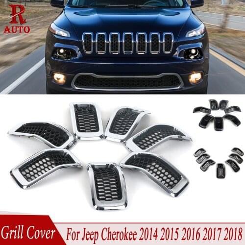 R-AUTO For Jeep Cherokee 2014 2015 2016 2017 2018 Central Grill Cover Trim Replaced Front Bumper Exterior Styling Racing Grills