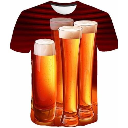 2021 Fashion Streetwear Top Tees Summer Mens T-Shirt 3D Beer Letters Print Funny T Shirt O-Neck Short Sleeve Tops Asian size