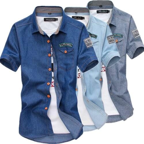 Short Sleeve Shirt men Summer Male shirt Fashion Top Denim Han Edition Cultivate Ones Morality Cowboy Shirts Size S-3XL