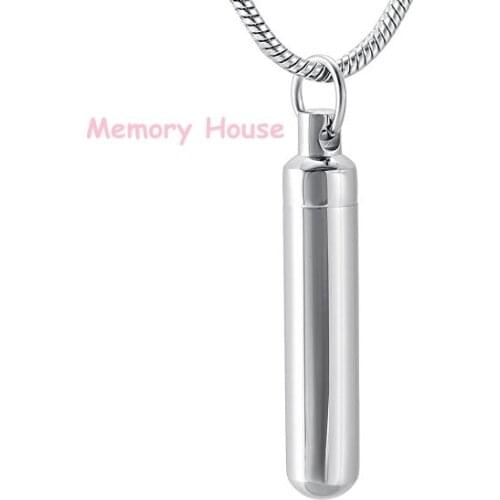 JJ001 Shiny Polished 316L Stainless Steel Cylinder Cremation Necklaces Engravble Long Tube Memorial Locket Jewelry For Ashes