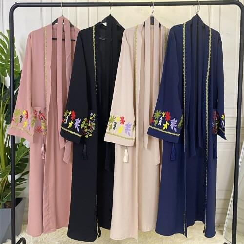 Muslim Abaya Islamic Women Embroidery Open Kimono Turkey Middle East Dubai Caftan Arabic Islamic Clothing Ramadan Hijab Dresses