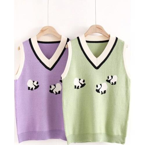 Sweet Panda Cute Knit Women Sweater Vest 2021 Winter Warm Sleeveless Pullover Jumpers Korean Fashion Female Harajuku Soft Tops
