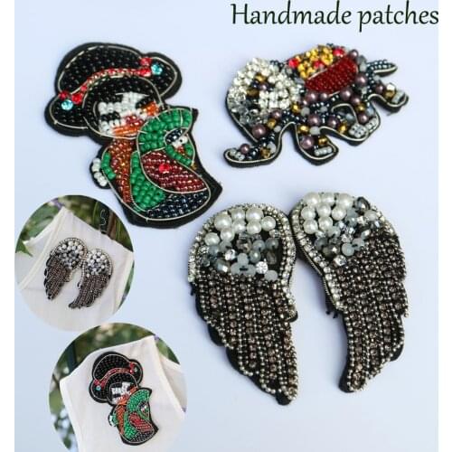 Fashion Wing beaded embroidered Patches for Clothing sew on rhinestone parches elephant Appliques Decoration Badge parche