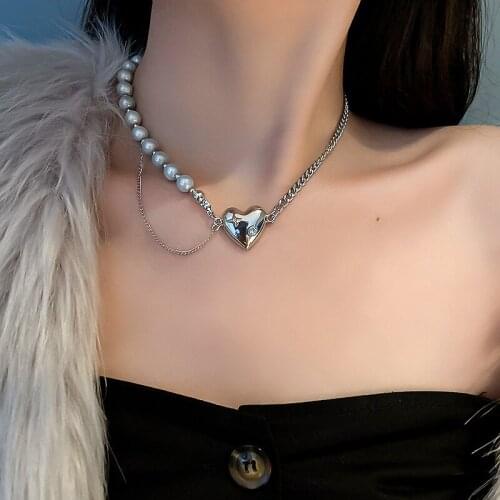 Fashion Shining Imitation Pearl Statement Heart Collar Necklace Trendy Choker Necklaces For Women Jewelry Gift