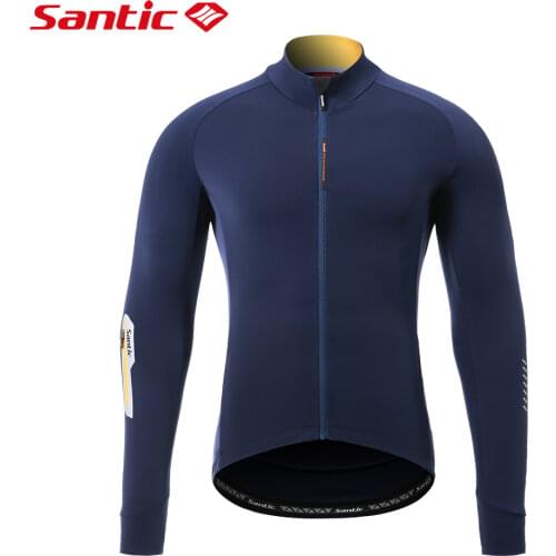 Santic Mens Cycling Jersey Winter Full Zipper Long Sleeve Bicycle Shirts Breathable Fleece Thermal Bike Reflective Sportswear