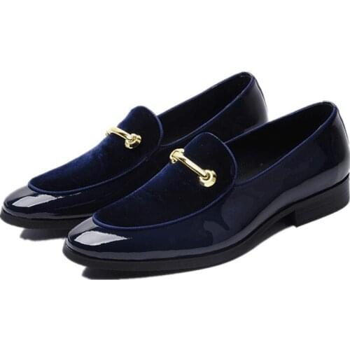 Large Size EUR45 Black / Blue Loafers Boys Prom Shoes Genuine Leather Social Shoes Mens Wedding Shoes