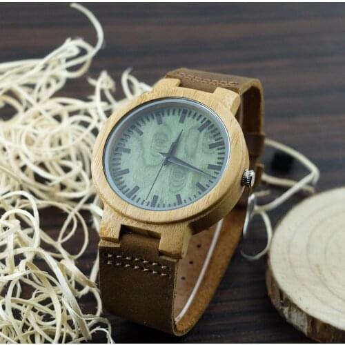 2018 Fashion Nature Wood Wrist Watch Analog Sport Bamboo Genuine Leather Band Strap For Men Women Christmas Birthday Gift