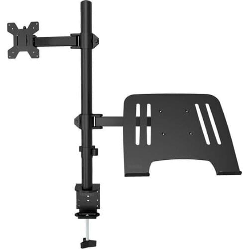 M076 Dual LCD Monitor Desk Mount Fully Adjust Stand with Extra Laptop Tray for Laptop Notebook up to 17" and Screen up to 32"
