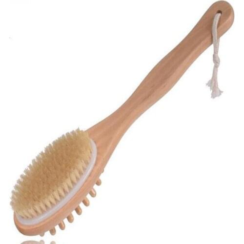 Natural Boar Bristle Wooden Bath and Body Brush Back Brush with Long Handle Exfoliate Skin Brushes