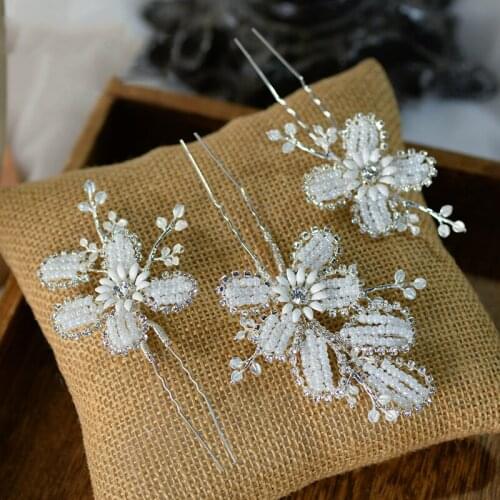 NiuShuya 3pcs High Grade Handmade Rhinestone Brides Hairpins Hair Sticks Wedding Hair Accessory