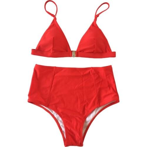 New Red High Waist Bikini Set Vintage Bathing Suit Women Solid Monokini Beachwear Sexy Swimsuit Swimwear Push Up Swim Suit