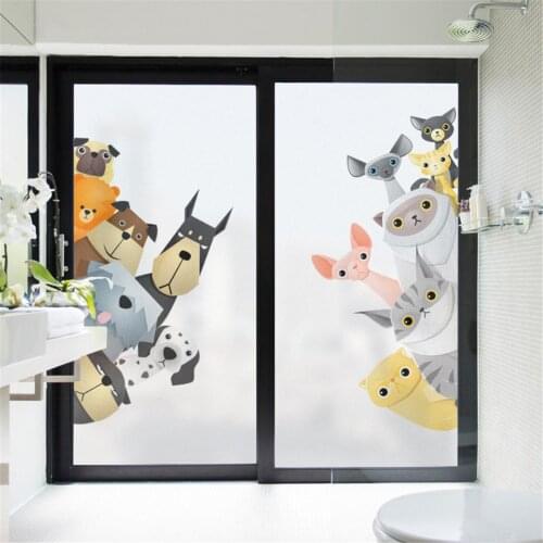 Window Film Privacy Cute Cat and Dog Glass Sticker UV Blocking Heat Control Window Coverings Window Tint for Homedecor