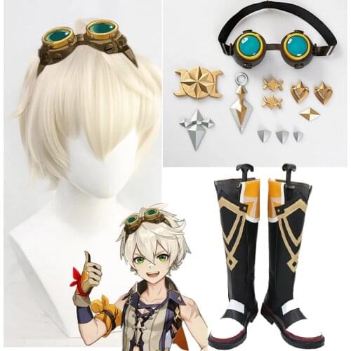 Anime Genshin Impact Bennett Cosplay Wig Bennett Cosplay Shoes Boots Halloween Carnival Accessories