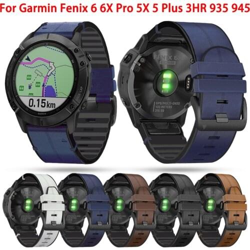 22 26mm Quick fit Watch Strap For Garmin Fenix 6 6X Pro 5X 5 Plus 3HR 935 945 S60 Genuine Leather Band Silicone Watch Wristband