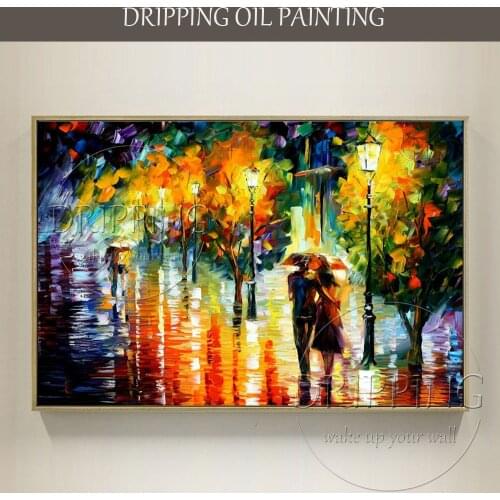 Artist Hand-painted Colorful Wall Art Abstract Scenery Lovers Oil Painting on Canvas Palette Knife Painting Lovers Oil Painting