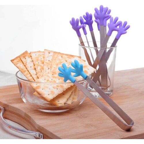 Silicone Clip Non Slip Multifunction Mini Food Clamp Small Hand Shape 1Pcs Ice Cube Tongs Stainless Steel Kitchen Accessories