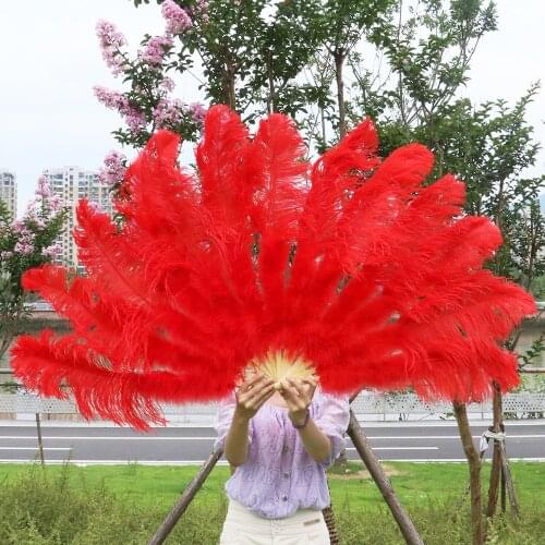 High quality Red Big Natural Ostrich feather fan decorates Halloween Stage party for belly dancers DIY 13 feather fan bars