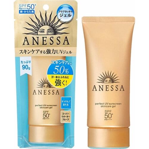 Japan ANESSA Gold UV Sunscreen Moisturizing Sunblock Skincare Gel Face Use 90g SPF50+ Dewy Texture Water Resistant Makeup Primer