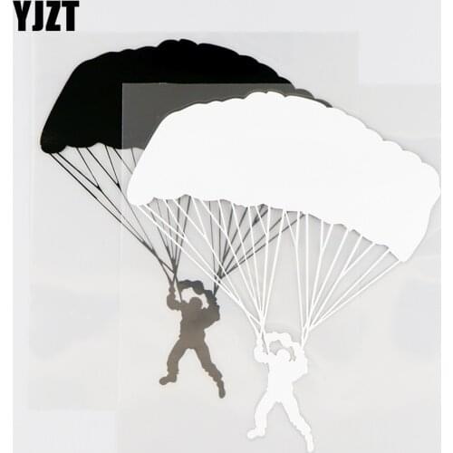 YJZT 13.5X15.4CM Parachute Car Sticker Vinyl Decal Skydiving sport Extreme Art Mural Black / Silver 10A-0388