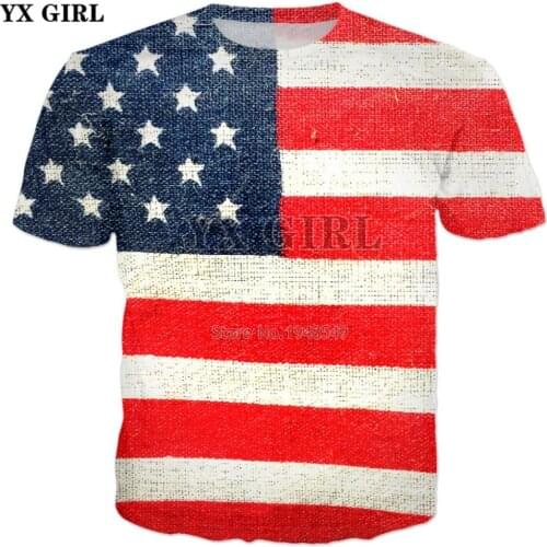 YX GIRL Drop shipping 2018 Summer New Fashion 3d T-shirt American flag Prints Men Women Casual t shirt