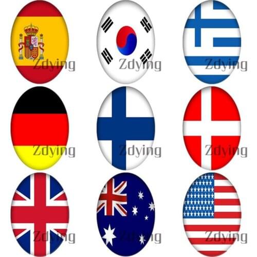 Zdying 10pcs Oval Glass Cabochons National Flag Glass Dome Beads DIY Jewelry Making Findings & Components For Necklace Brooch