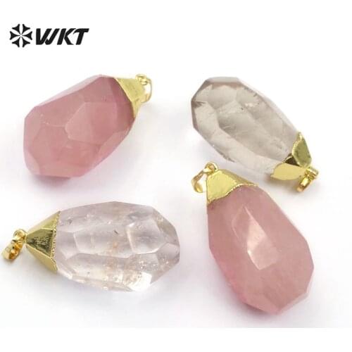 WT-P1421 Chunky Crystal And Rose Crystal With Gold Capped Pendant Crystal Healing Jewelry Bohemia Style Women Dainty Pendant