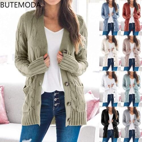 Butemoda Knit Sweater Women Autumn 2021 Female Casual Long Sleeve Button Cardigan Knitted Sweaters Coat Femme Long Cardigans