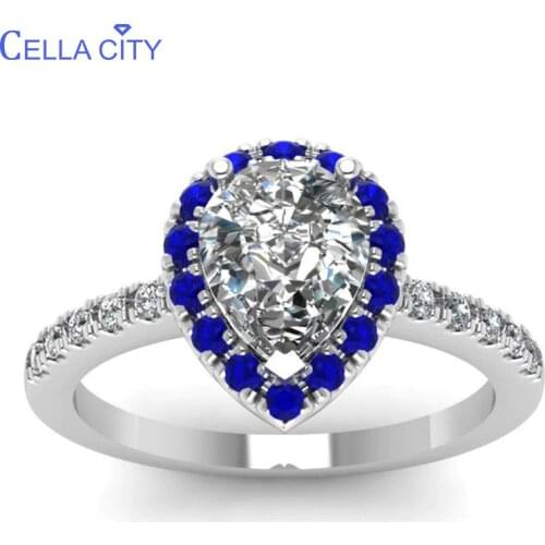 Cellacity Trendy Silver 925 Jewelry Gemstones Ring for Women Water Drop Shaped Zircon Sapphire Female Gift Party Accessories