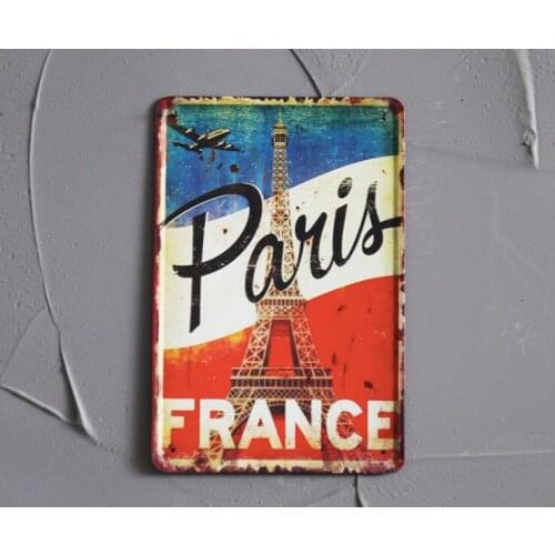 1 pc Paris France French flag Eiffel tower Tin Plates Signs wall Room man cave Decoration bar Art retro vintage Poster metal