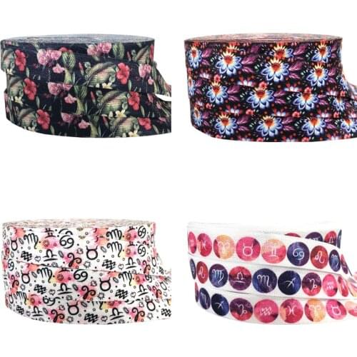 10Yard 5/8" 15mm Zodiac Flower Print Fold Over Elastic Bands Kids Headband Dress Lace Trim DIY Sewing