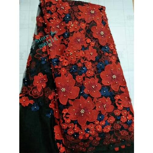 2017 African Cord Lace High Class French Lace Fabric with beads black mesh African Lace Fabric For Nigerian Wedding