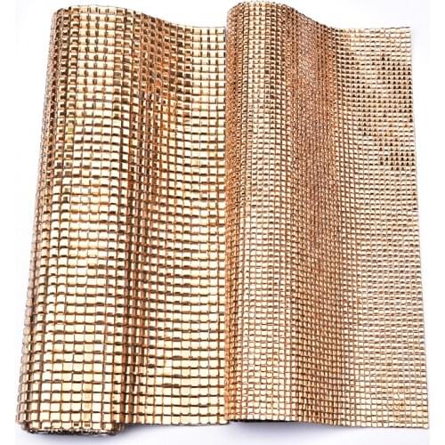 24*40cm/Roll Hot Fix Gold Rhinestone Applique Trim 5mm/3mm Square Crystal Sticker Mesh Wedding Car Wall Strass Banding DIY