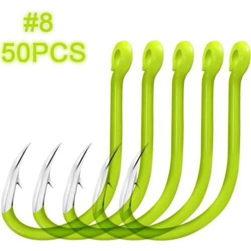 50pcs Fluorescent Fishing Hooks Set Carbon Steel Single Circle Fishhook Fly Fishing Jip Barbed Carp Hooks Sea Tackle Accessories