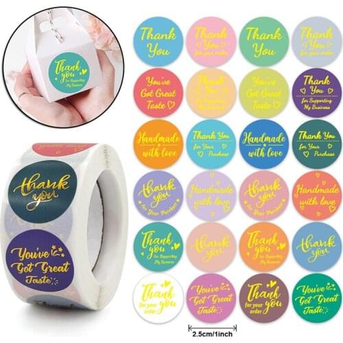 500pcs/roll Bronzing Thank You Stickers Roll Colorful Stickers Round for Wedding Birthday Party Favor Gift Box Sealing Labels