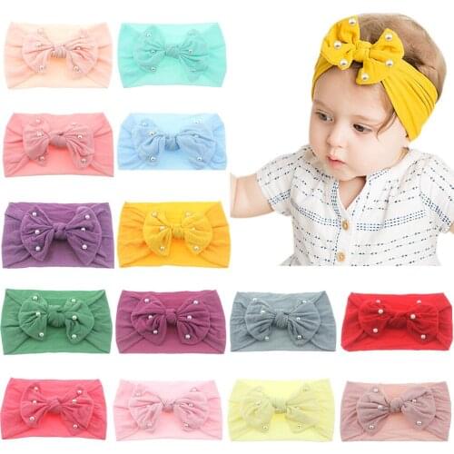 Nishine Newborn Toddler Baby Girls Head Wrap Hair Bows with Pearl Knot Turban Headband Hair Accessories Birthday Gifts for 0-3Y