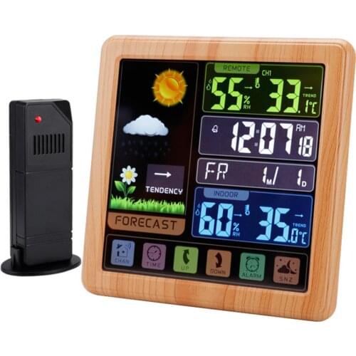 Wireless Weather Station Multi-Language Color LCD Display ABS Thermometer Hygrometer with Sensor for Home Digital