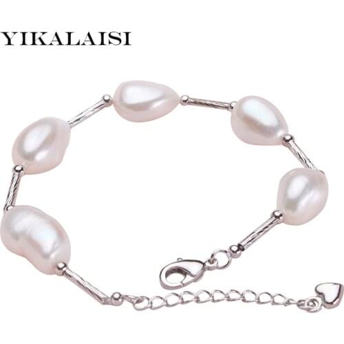YIKALAISI 2017 10-11 mm 100% Natural Pearl Bracelet For Women Baroque Pearl Jewelry with 925 sterling silver jewelry For Women