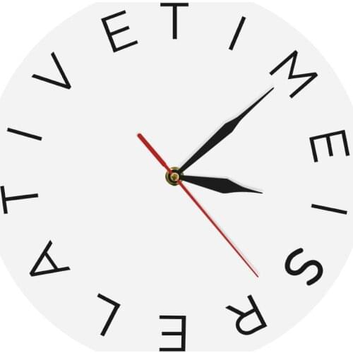 Time Is Relative Acrylic Wall Clock Modern Round Decorative Watch Wall Clock Simple Home Decor Contemporary Wall Art
