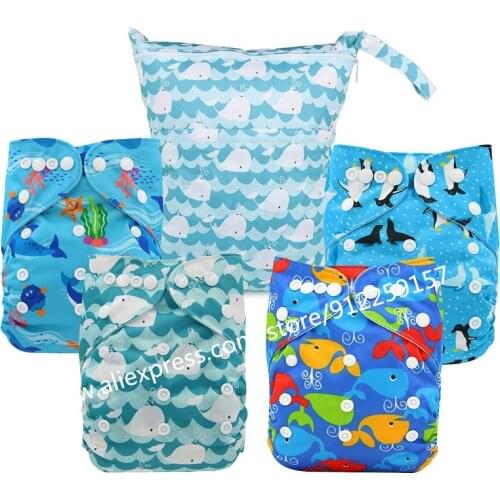 Baby Cloth Diapers One Size Adjustable Nappy Ohbabyka Washable ReusableDiaper for Baby Girls and Boys 4 PACK with Wet Bag