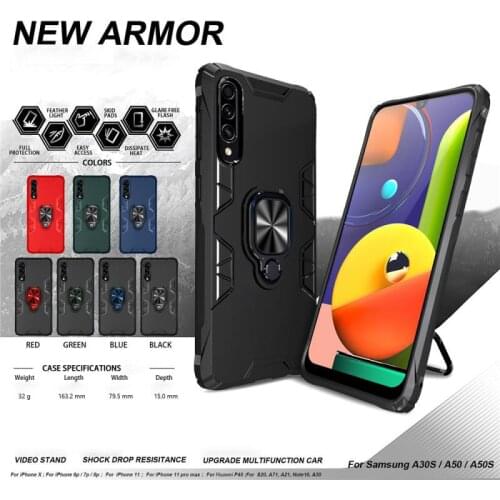 For Samsung Galaxy A10 A20 A30 A50 A70 A10S A30S A50S A70S A10E Shockproof Armor Magnetic Metal ring Kickstand Anti Fall Cover