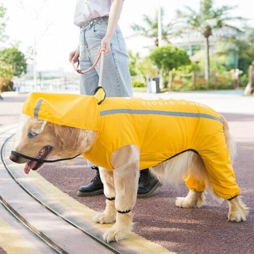 Dog Raincoat Adjustable Reflective Waterproof Lightweight Dog Rain Jacket Rain Poncho with Hood for Medium Large Dogs