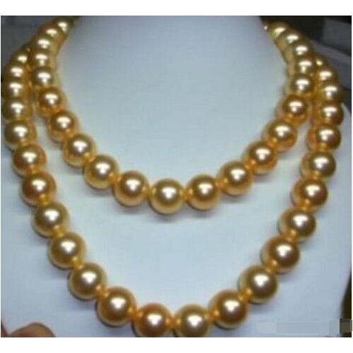 FFREE SHIPPING**Long 18" 36" 50" 12mm South Golden Sea Shell Pearl Round Bead Necklace AAA