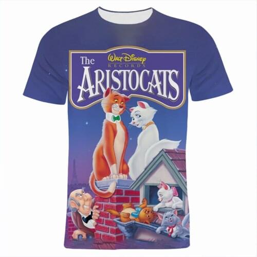 Cartoon Anime T-shirt Men Disney The Aristocats Summer Fashion T Shirts Women Streetwear 3D Printed Children Clothes