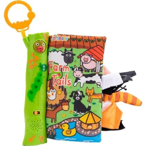 Jollybaby Touch And Feel New Style Animal Tails Musical Sound Soft Cloth Baby Book Early Educational Interactive Stroller Toys