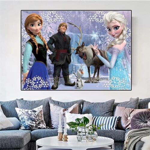 Cartoon Canvas Poster HD Print Frozen 2 Elsa & Anna Watercolor Movie Painting Disney Princess Nursery Wall Art for Room Decor