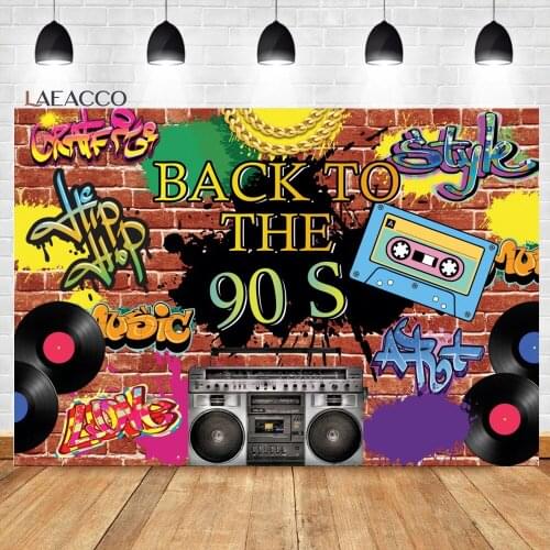 Laeacco Colorful Graffiti Brick Wall Background 90s Retro Hip Hop Decades Party Adult Portrait Customized Photography Backdrops