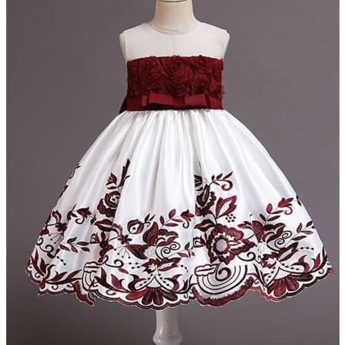 Summer Baby Girls Big Bow Birthday Party Princess Dress Children Formal Costume Flower Print Tulle Dress for 3-10 Years Kids